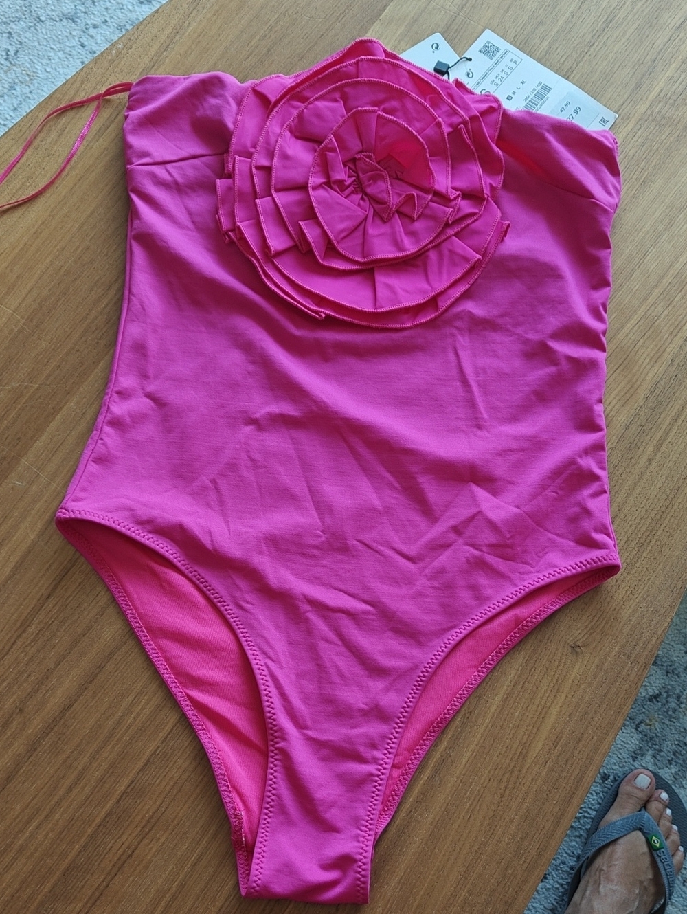 Zara Hot Pink One-Piece Swimsuit with Rosette